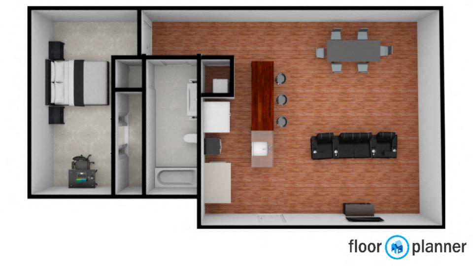 Floor plan for 1 bed, 1 bath, 695 sqft